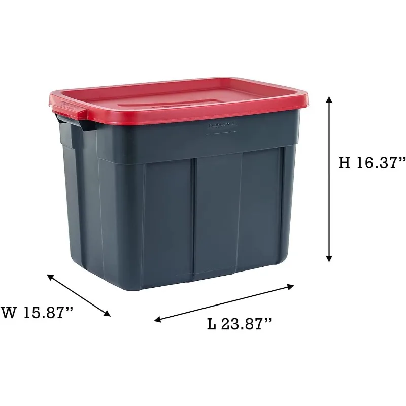 Roughneck Tote 18 Gal - 6 Pack Made in the USA Green & Red, Rugged Plastic Stackable Storage Tote with Lid and Handles