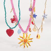 2025 Boho Beaded Charms Necklace for Women Sun Heart Conch Crab Ceramics Pendent Necklace Summer Ocean Style Luxury Jewelry