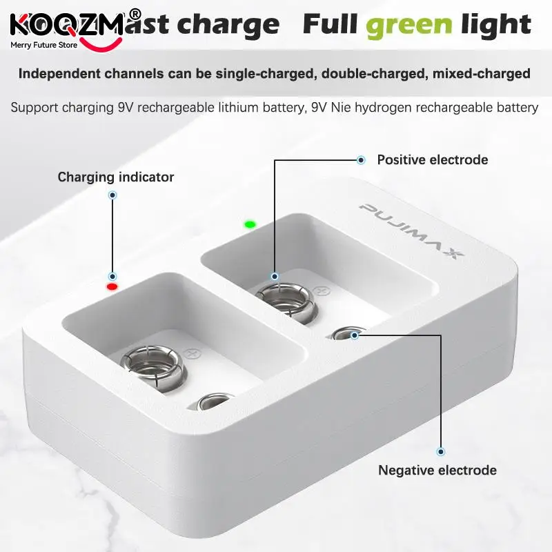 1Pc 2 Slots 9V Multi-Function Smart Fast Battery Charger With LED Indicators USB Cable For Rechargeable Batteries