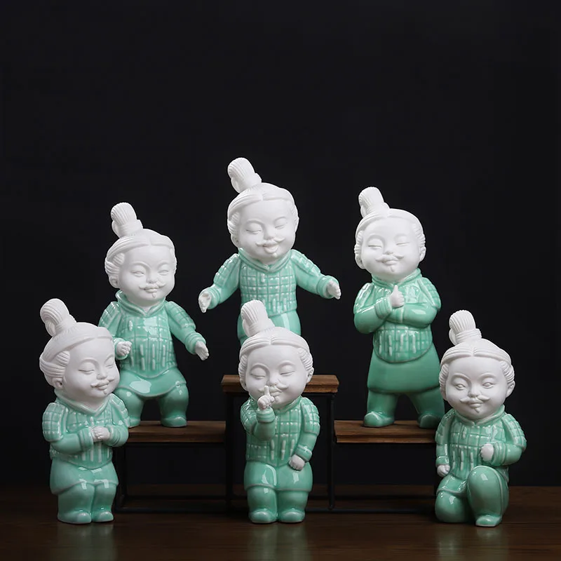 0053 Handmade Ceramic Terracotta Warriors and Horses Chinese Classical Creative Cartoon Ornament Desktop Decoration Car Ornament