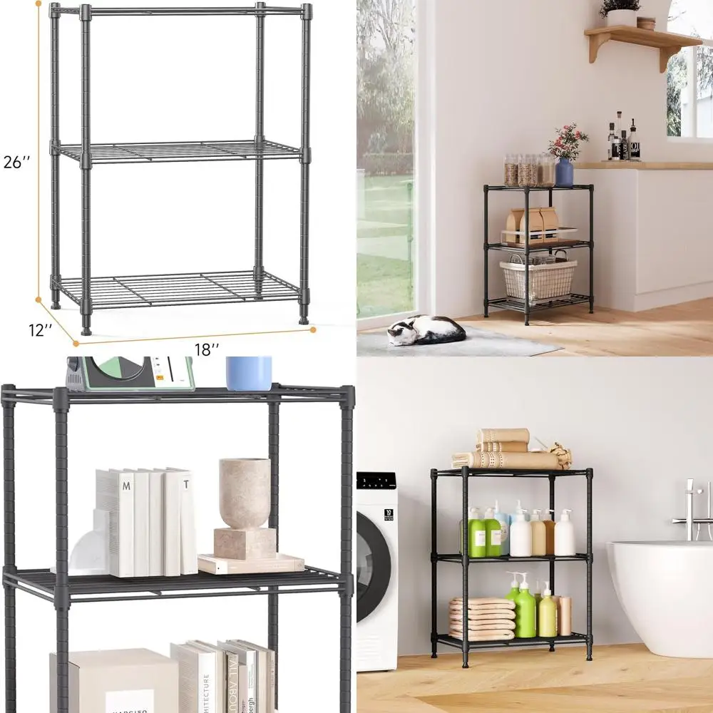 

Прочные 3-х уровневые стеллажи из стальной проволоки для дома, кухни, стирки и офиса — 17,7 Вт x 11,8 дюйма x 26,3 В, грузоподъемность 450 фунтов, серый