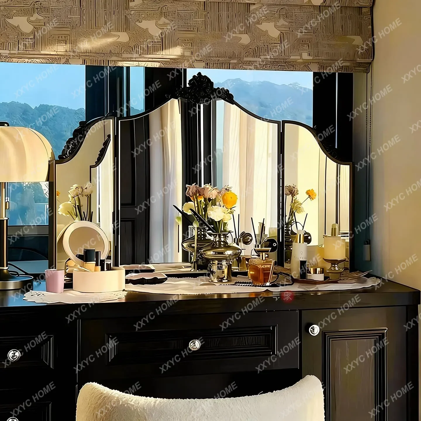 

Retro dresser, desktop tri-fold mirror three-sided bedroom folding, mirror can be customizedF132