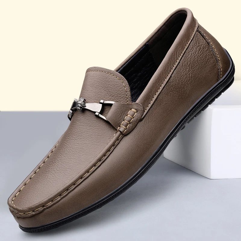 

New Men Luxury Advanced Premium Genuine Leather Shoes Texture Simple Men's Non-slip Soft Leisure Business Office Loafer Shoes