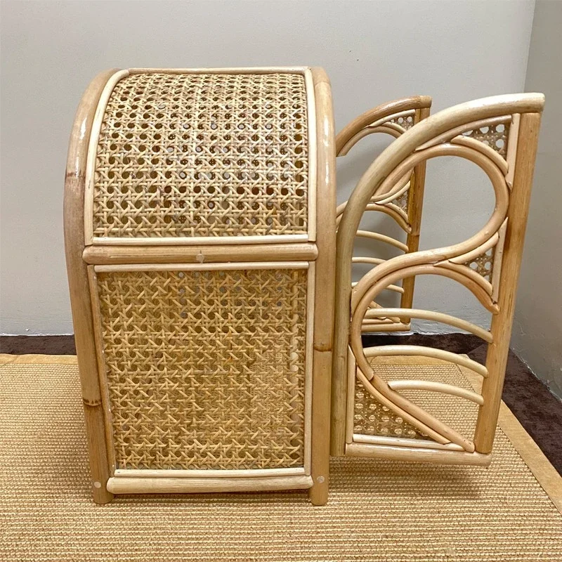 Ins Children\'s Doll Wardrobe Playhouse Toy Storage Cabinet Handmade Weaving Home Decoration Double Door Design Photography Props
