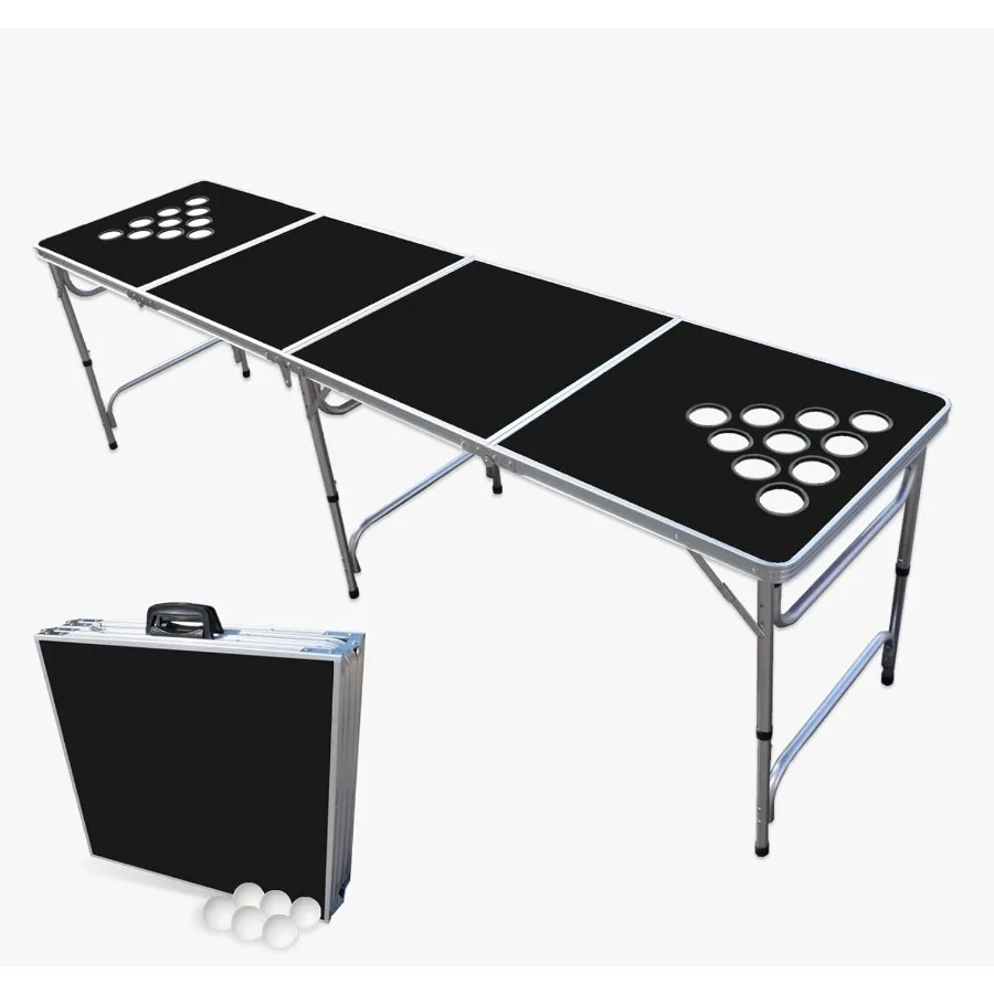 

8Foot Regulation Folding Beer Pong Table with Beer Pong Balls and Optional Cup Holes LED Lights for Home Entertainment Custom G