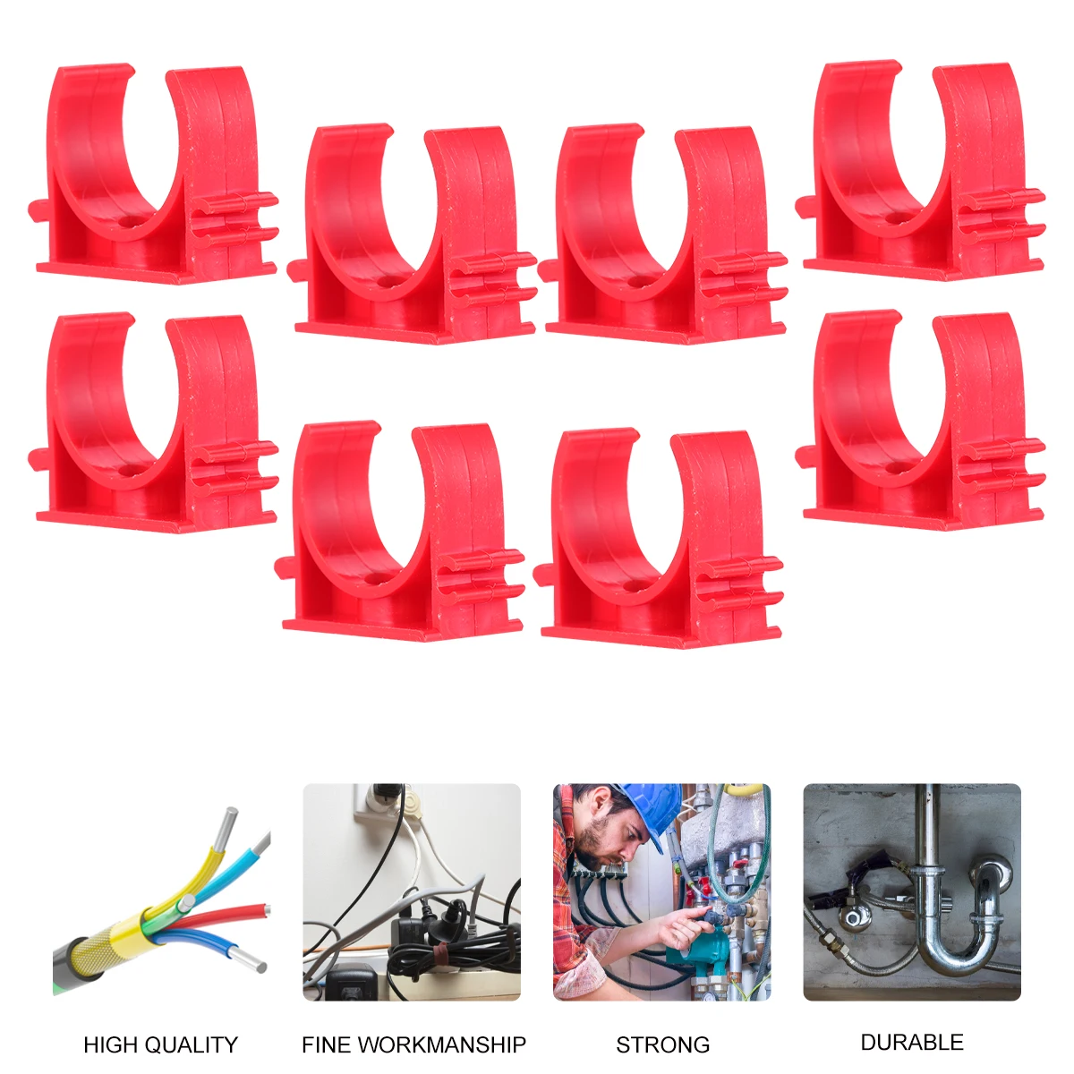 

100pcs Pipe Clamps Red Size 25 Durable PVC Plastic Wall Mounting Fixings U Shape Anti Rust Lightweight Fasteners