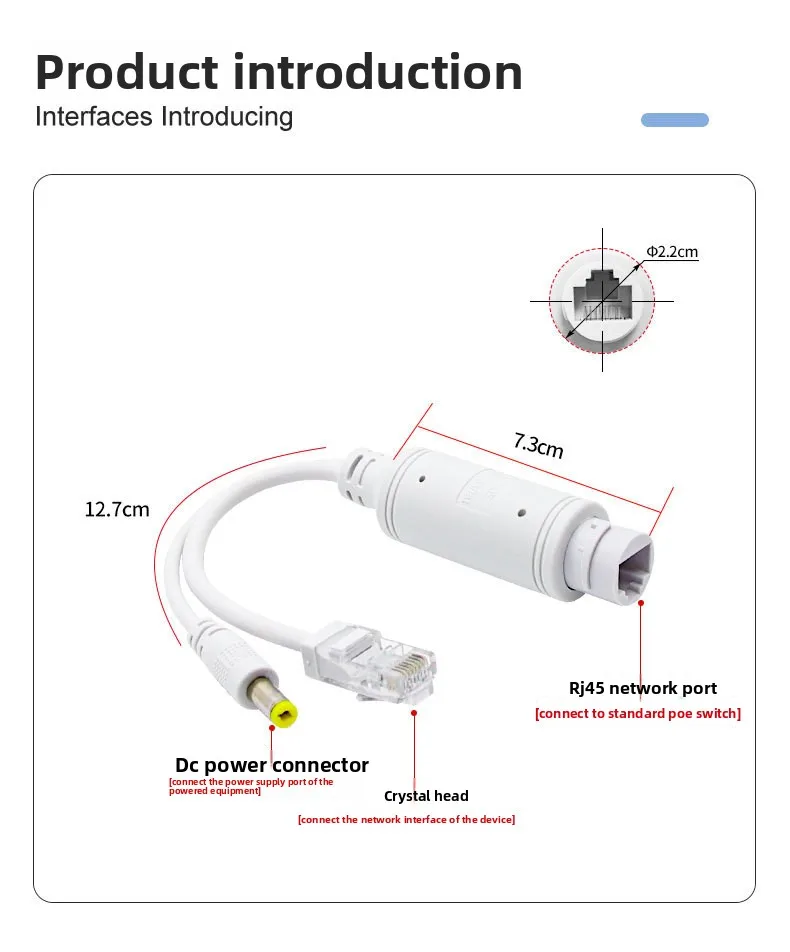 48 فولت إلى 12 فولت POE Spliter مقاوم للماء مع كابل محول الفيديو والطاقة وحدة إمداد حاقن لموسع كاميرا IP