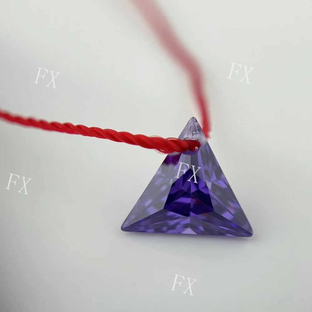 Triangle Shape Single Hole CZ Stone 5x5~12x12mm  Violet Loose With Drill Holes Synthetic Cubic Zirconia Gems For DIY