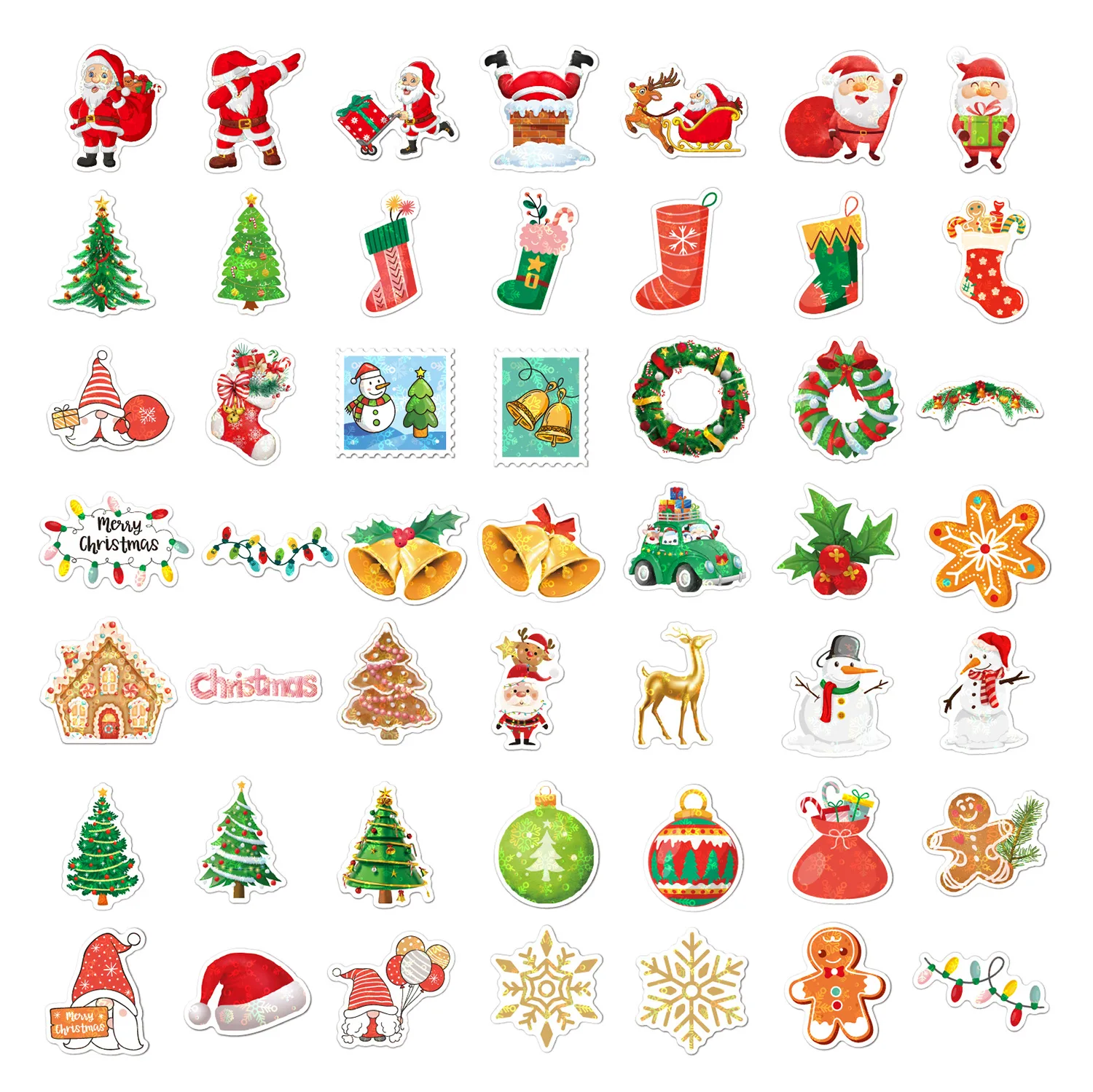 50/100Pcs Christmas Stickers Vinyl Waterproof Holiday Stickers Christmas Stickers for Kids Crafts Bottles Envelopes Gifts