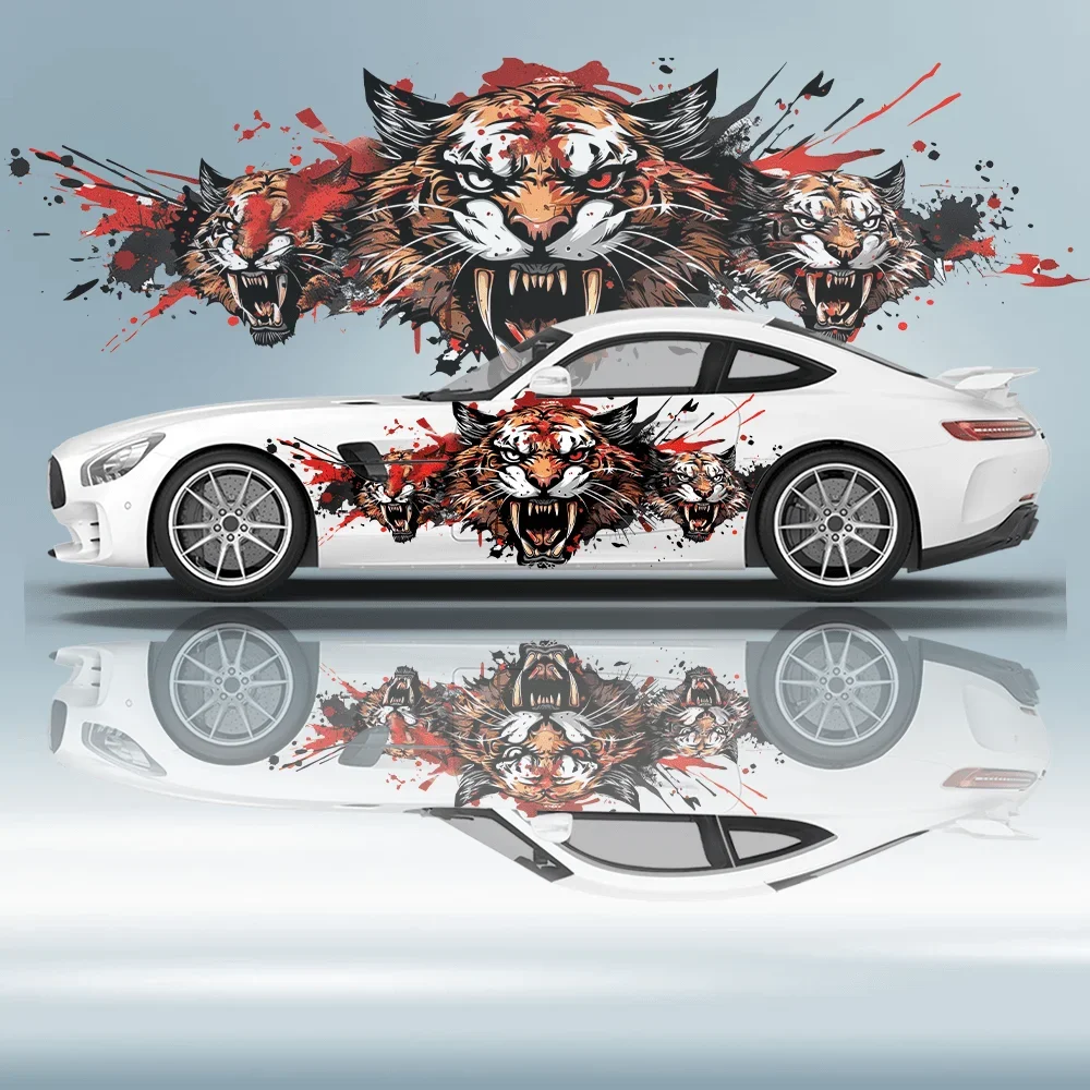 

Tiger Head Color Splash Car Vinyl Wraps Decal Self-adhesive Anti Scratch Sticker Suitable for Trucks SUV Decor Auto Accessories