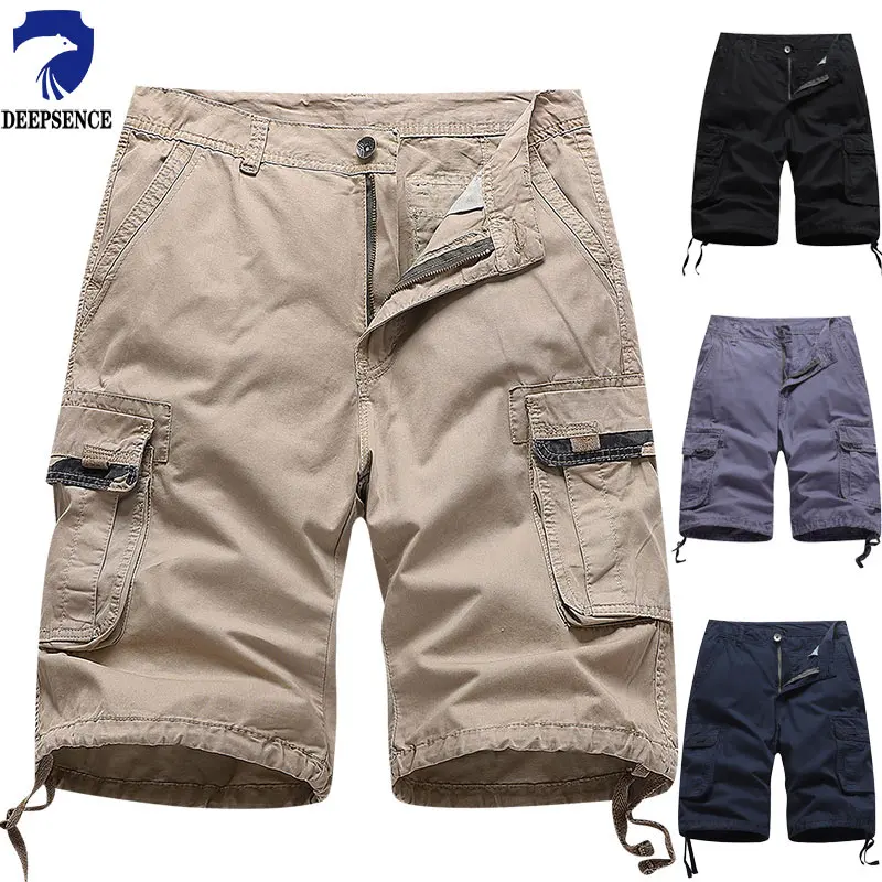 Pantalones cortos tipo cargo de estilo militar para hombre con múltiples bolsillos, tela de algodón, esenciales para actividades al aire libre de verano