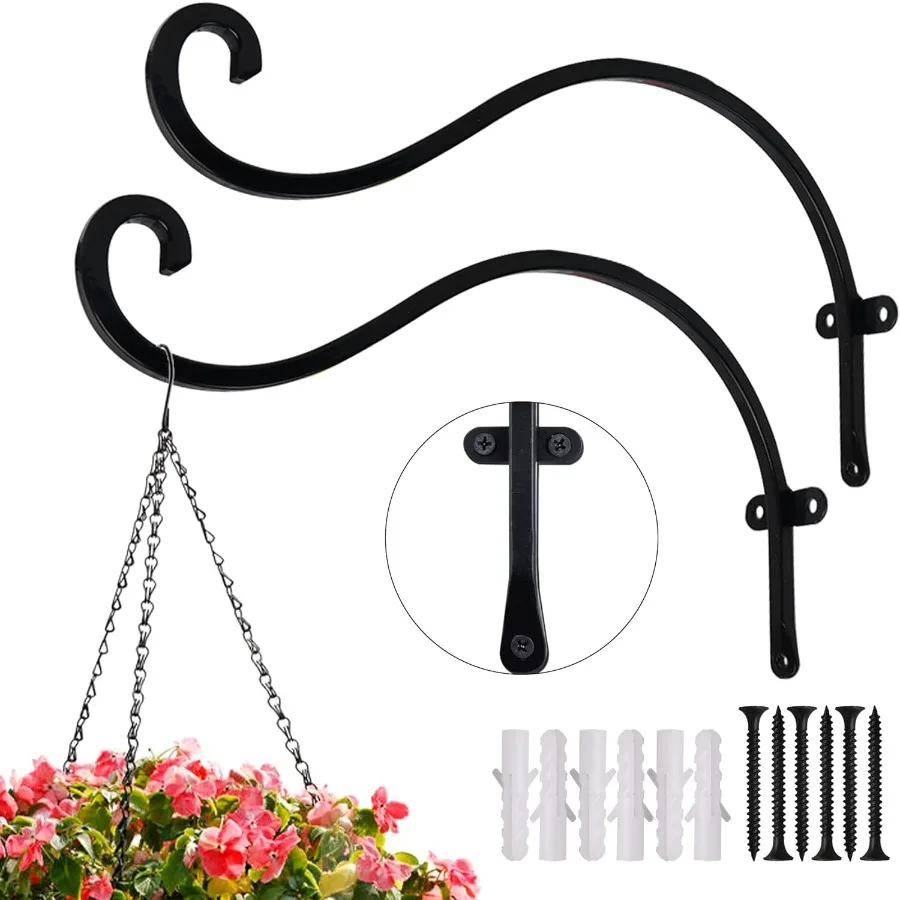 

2 Pack Plant Hanger Outdoor 12 Inch HeavyDuty Hanging Plant Hook for Outside Basket Black Metal Wall Mount Plant Bracket Hook f