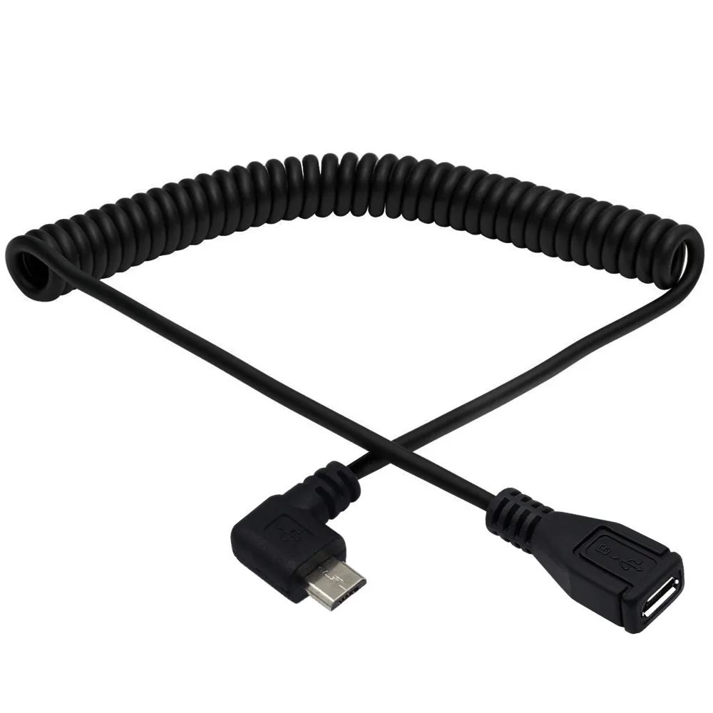 5FT Spiral Coiled Up Down Left Right Angled Micro USB B 5 Pin 5P Male to Female Spring Retractable Curl extension Cable 1.5m