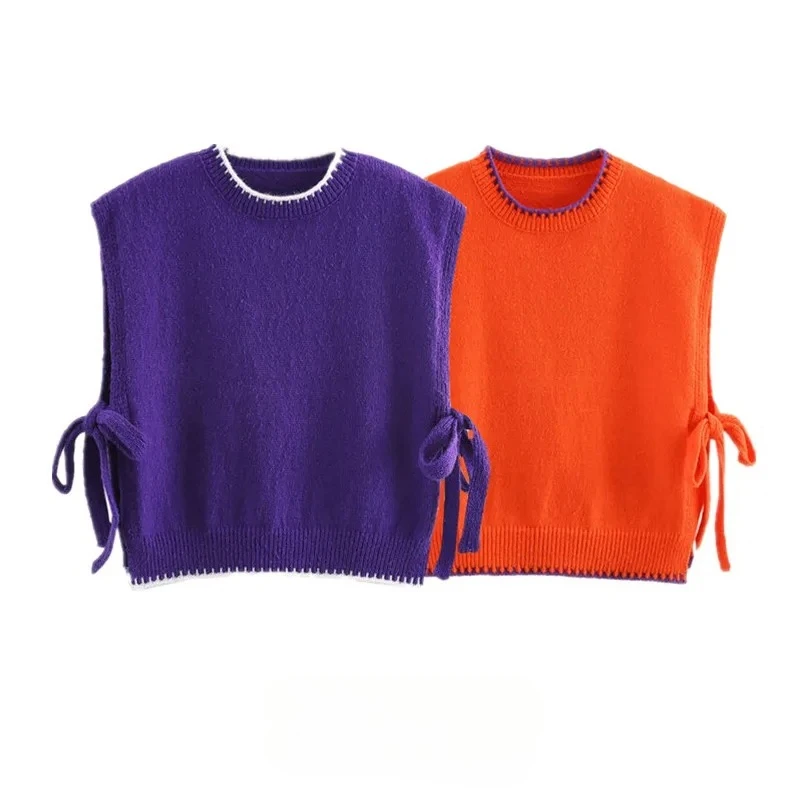 

BWQ Side Rope Knot Svel Vest Knitted Sweater Women's Faion Autumn Winter New Arrival Bal Top Regular Length 2025