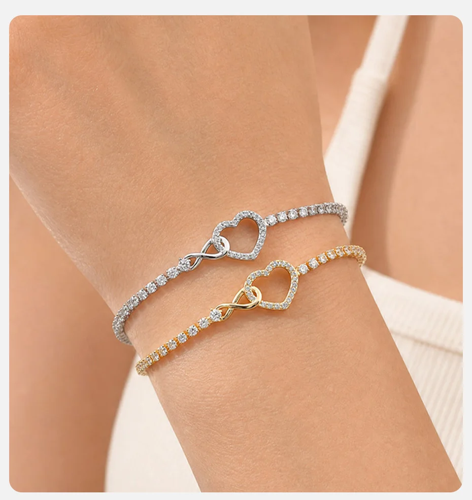 Vnox Exquisites Infinity-Charm-Armband mit kubischen Zirkonia für Damen, luxuriöse Kristalle, romantisches Herz-Armband, Hochzeit, Geburtstag, Schmuck – Detail 2
