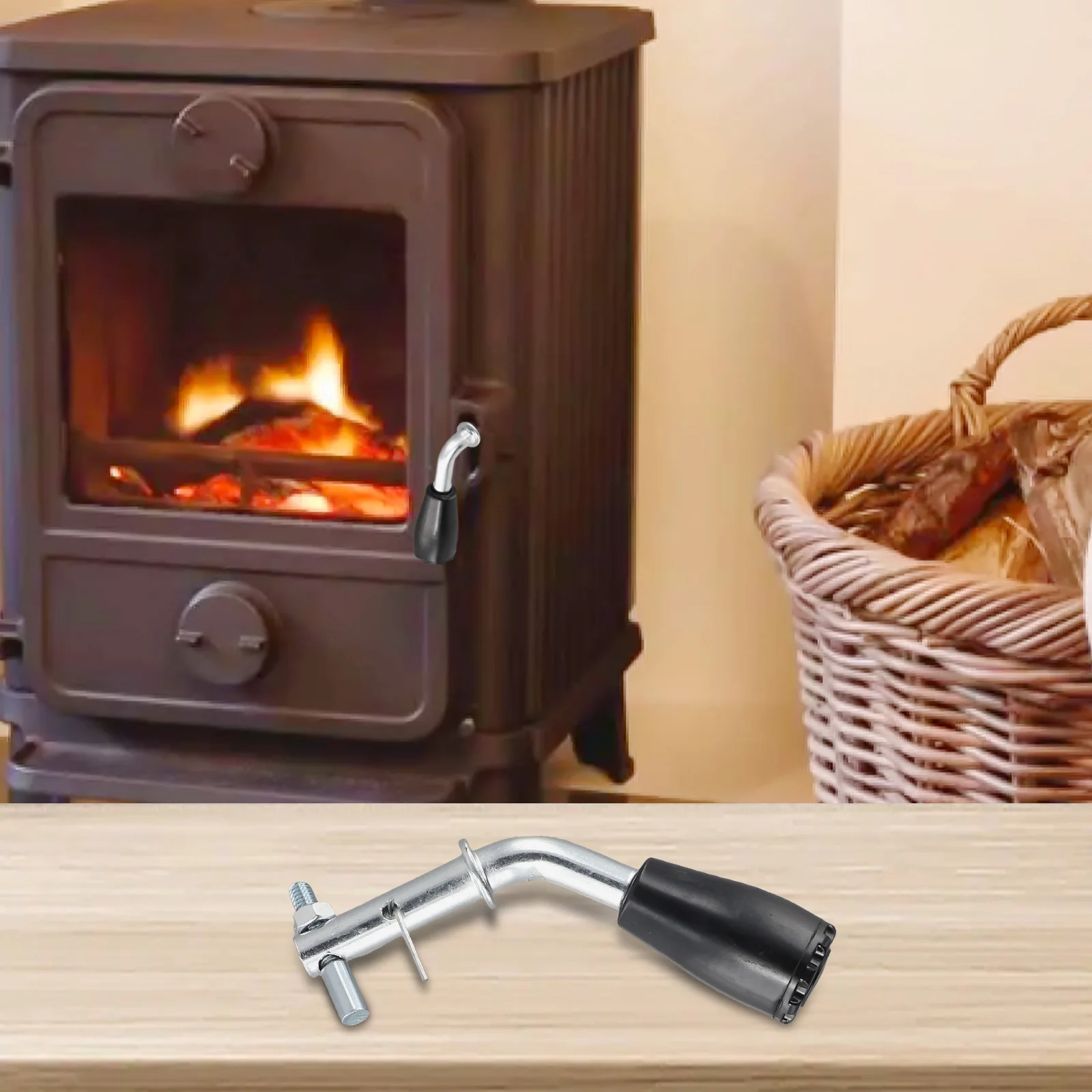 Stainless Steel Furnace Door Handle With Plastic Grip For Heating Stove Boiler Fireplace Replacement Accessory 1.1cm Hole Diamet
