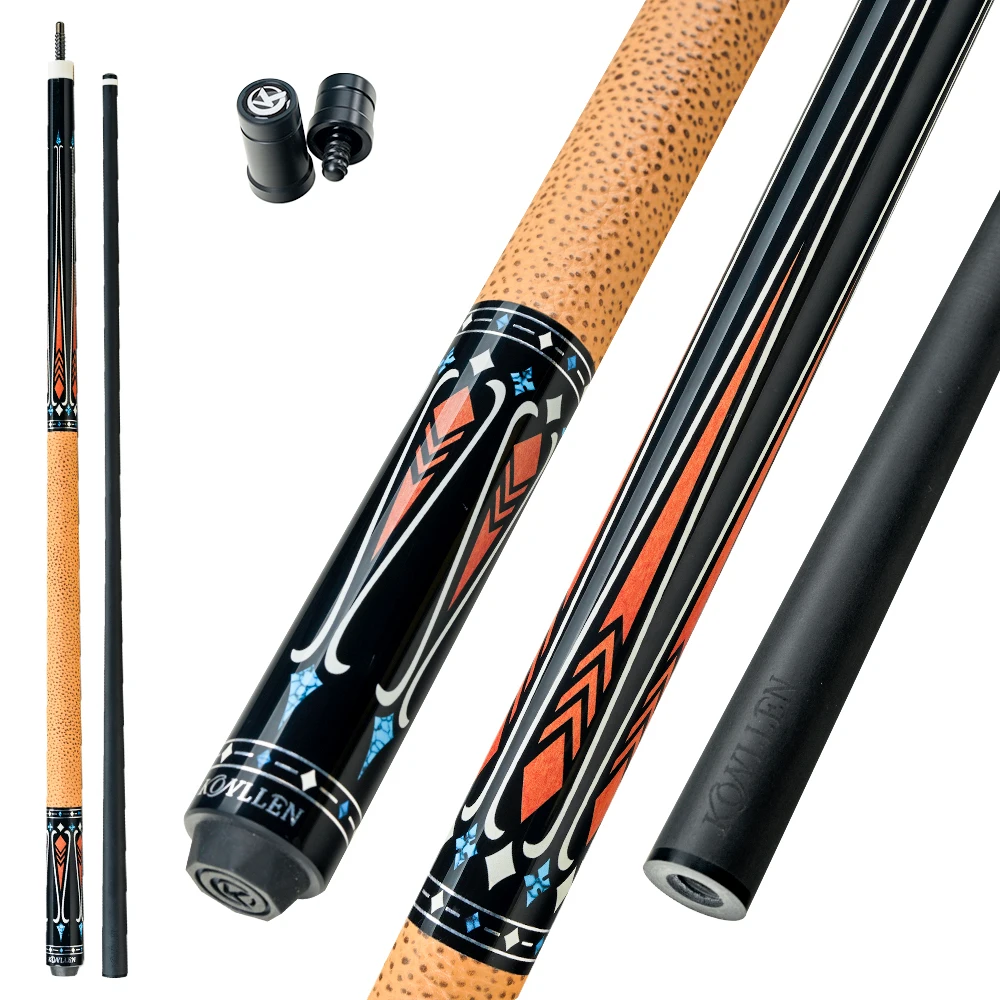 KONLLEN Carbon Pool Cue – Dragon Design, Wrapless, Full Carbon Shaft, Low Deflection, 147cm, 12.5mm Tip, Verstelbaar Gewicht