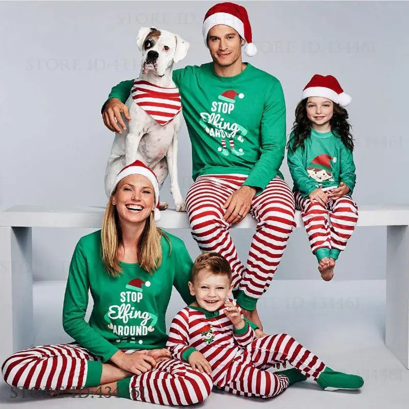 Christmas Family Pajamas Outfit Family Matching Pyjamas Suit Loungewear Print Long Sleeve Trouser Home Clothes Loose Pijama