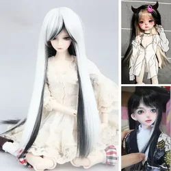 BJD SD 인형 가발 긴 머리 고온 섬유 흑백 긴 스트레이트 헤어 1/3 1/4 1/6 인형 가발