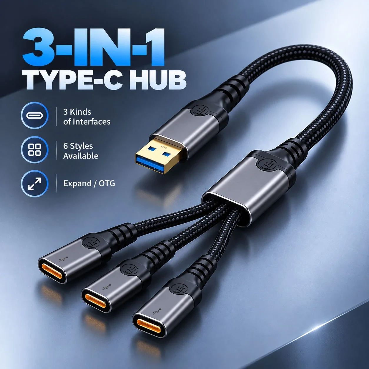USB C Splitter 1 in 3 USB-C Out USB Type C Splitter USBC Male to Multi Type C Female Port Power Charging and Data Transfer Cable