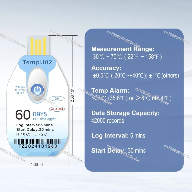 10pcs Single Use USB Temperature Data Logger Cold Chain Recorder PDF Output Thermometer for Food Transport