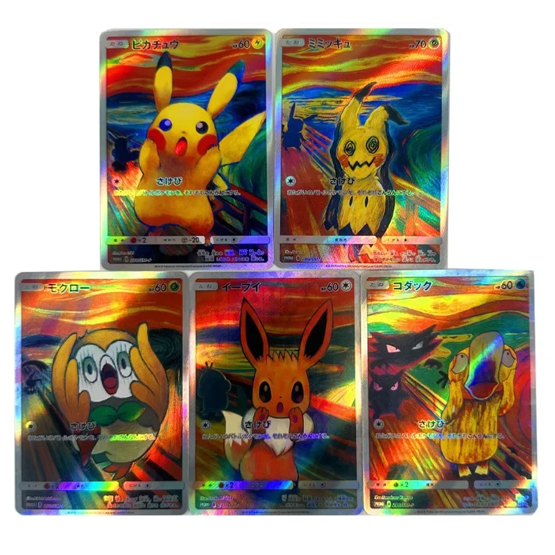 5 sztuk/zestaw karty Pokemon Pikachu Mimikyu Rowlet Psyduck Eevee krzyk Hobby kolekcje gra kolekcjonerska karta zabawka prezent urodzinowy