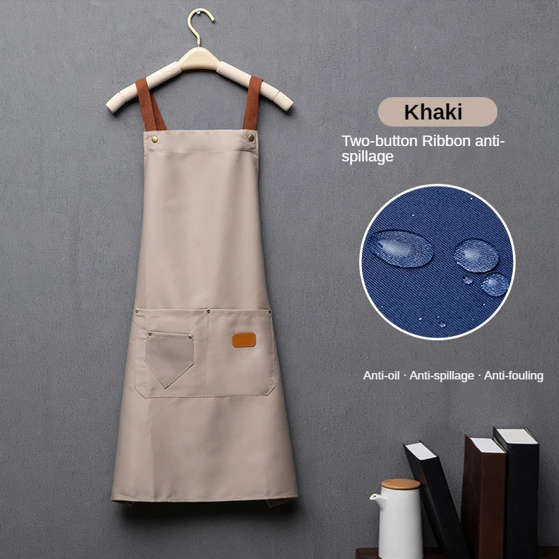 Angepasst Stickerei Druck Logo Unterschrift Wasserdichte Küche Schürzen Hause Chef Backen Kleidung Mit Taschen Erwachsene Lätzchen Taille Tasche
