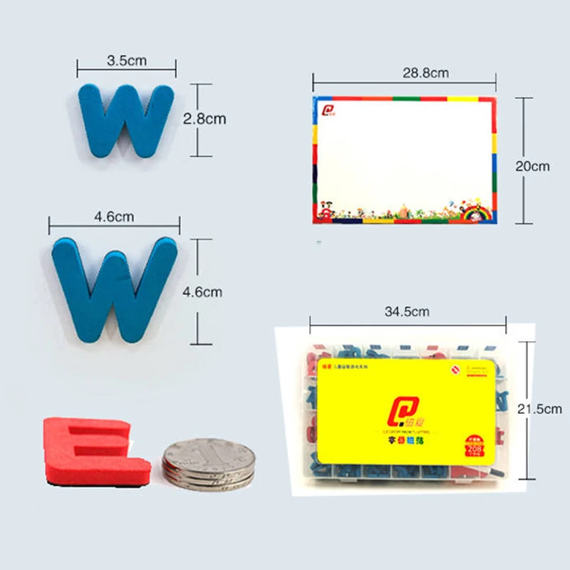 Letras magnéticas ajustadas com baseboard para crianças, brinquedos educativos do enigma, ortografia aprendendo presentes, etiquetas do alfabeto