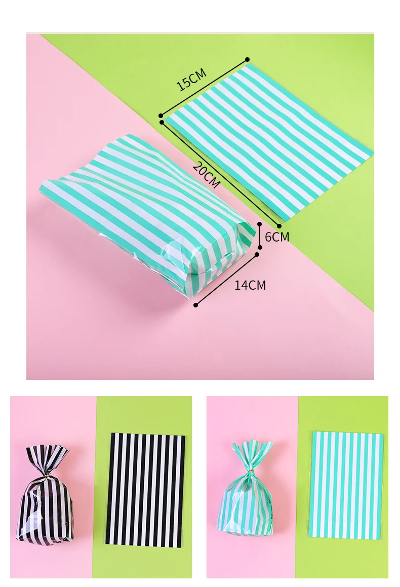 Stripe Packaging Bags Top Open Candy Cookies Gift Plastic Bag Event Party Handmade Storage With Gold Wires Emballage Cadeau