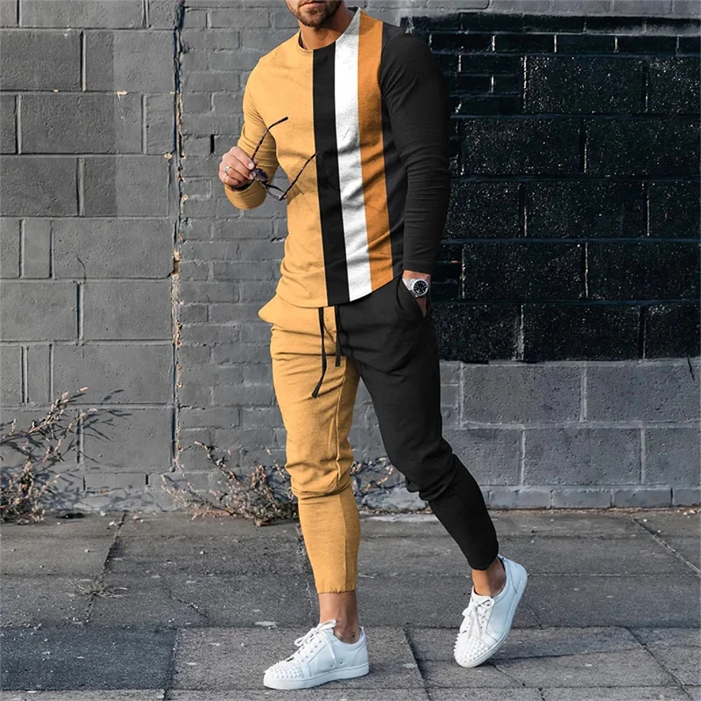 Autumn Vintage Ethnic Style 3D Print Men's Sportswear 2PCS Set Long-Sleeved T Shirt Pants 2-Piece Set Oversize Pullover Men Suit