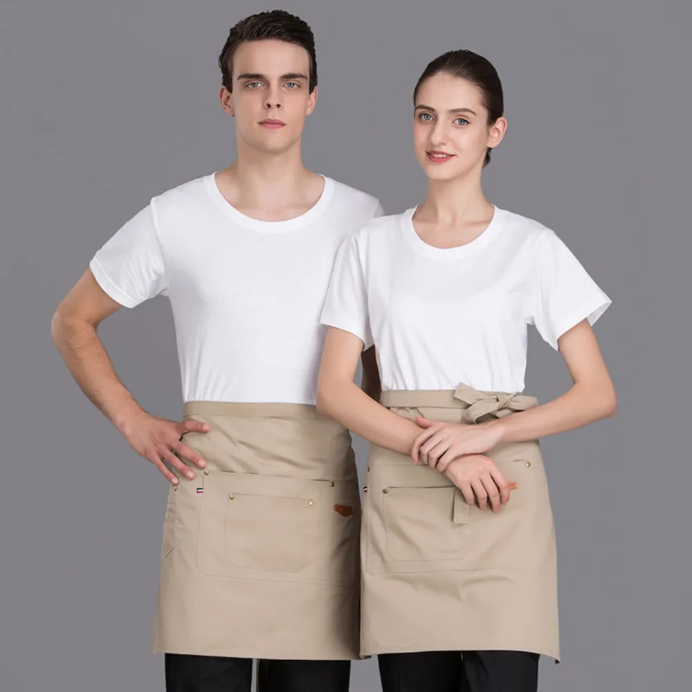 Short Half Apron | Server Apron for Restaurant/Bar/Cafe | Multi-Pocket Waist Apron for Hotpot Shop