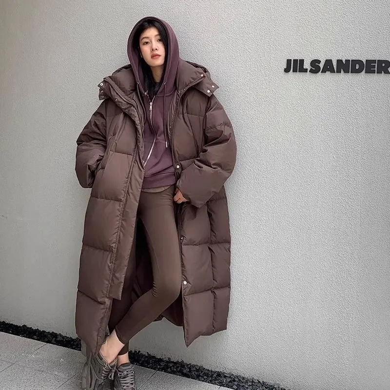 

YYAHAHAS 2025 Winter Fashion New Mid To Long Knee Down Cotton Jacket Women's Hooded Loose Thick Coat Female Clothing