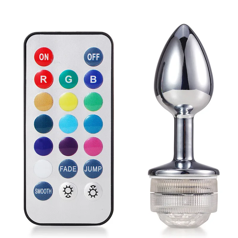 Tapón anal de metal sólido que cambia de color con control remoto, productos para adultos, Juguetes sexuales para club nocturno