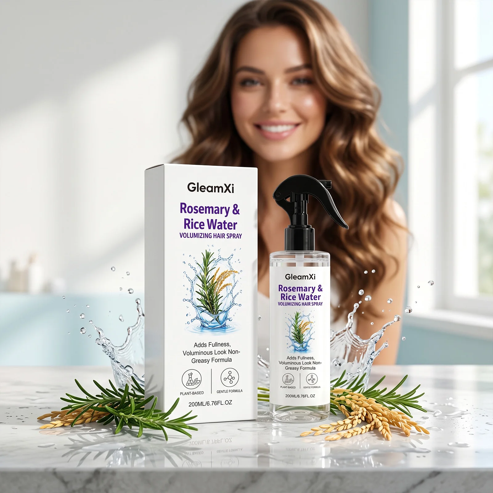 Rosemary Rice Water Hair Root Nourishing Spray Volumizing Smoothing Frizz Control Moisturizing Mist Hair Styling Finishing Spray