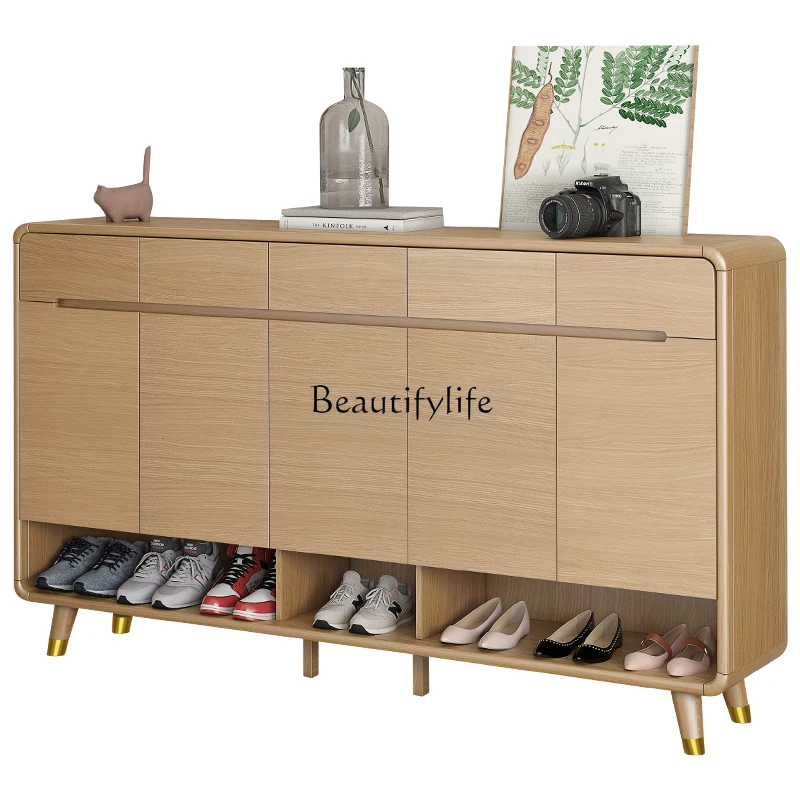 

All solid wood door cabinet Nordic shoe cabinet Home door Simple modern log color