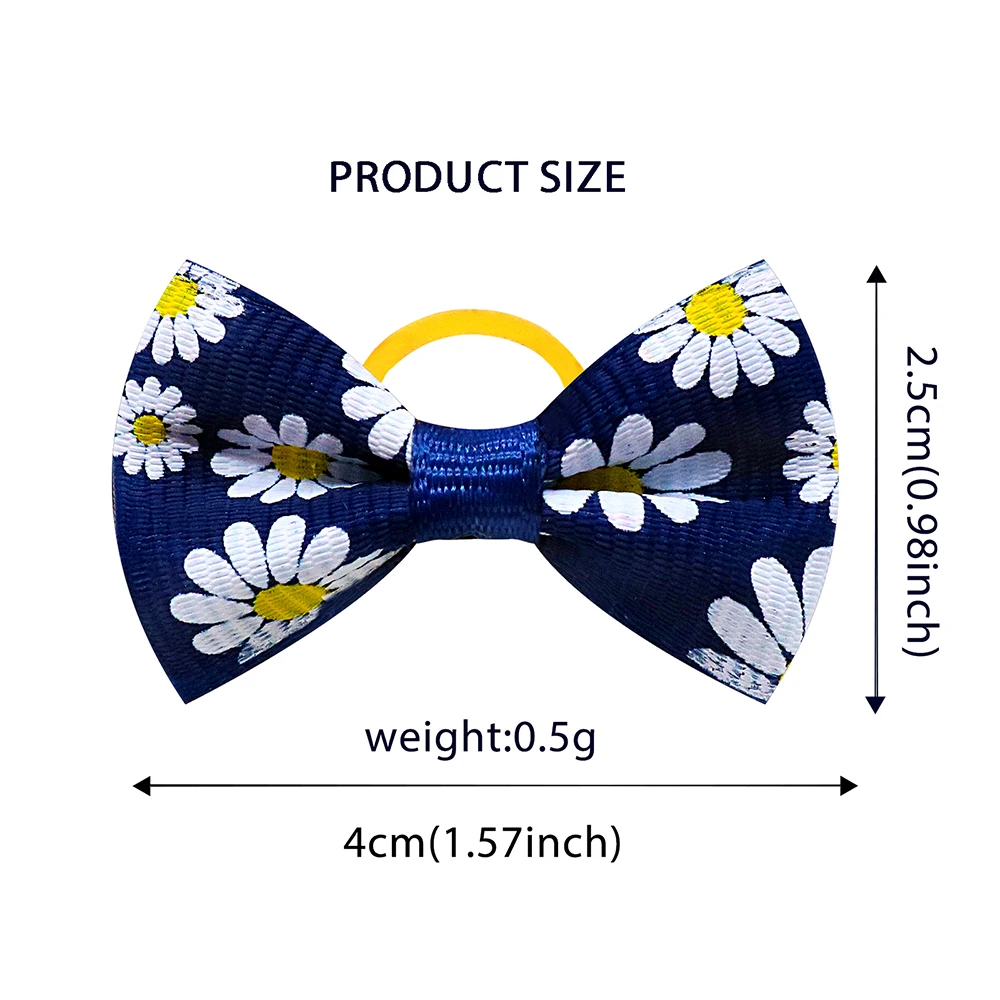 40pcs Flower Print Small Dog Hair Bows Cat Hair Bowknot with Rubber Bands Grooming Pet Products for Small Dog Supplies