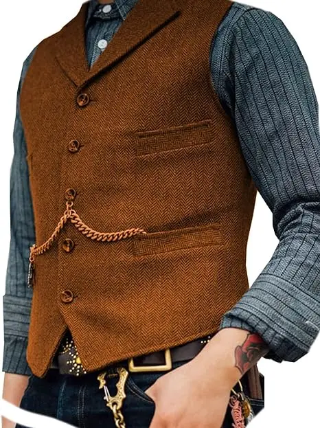SOLOVEDRESS Men Herringbone Tweed Vest 3