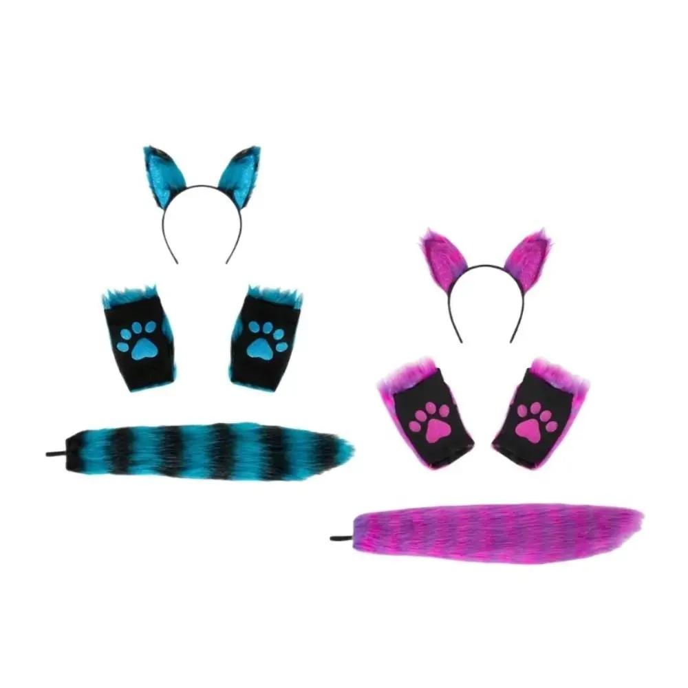 Ensemble de bandeaux oreilles de chat pour femme, mignon, en peluche, couvre-chef Cosplay Lolita, gants patte de chat, déguisement d'halloween Jk pour fille