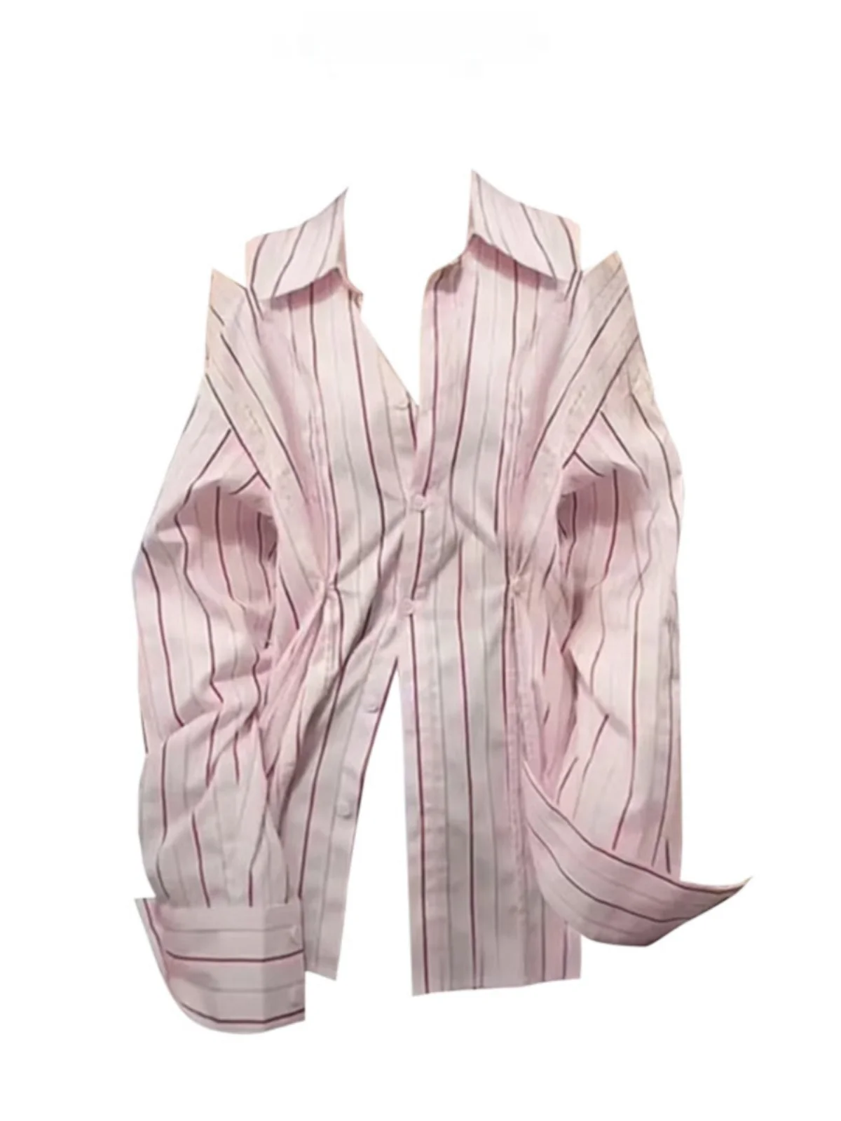 

Chic Design Casual Loose Long Sve Women's irt Spring Season Striped Open Split Multi-Wear Faionable Top