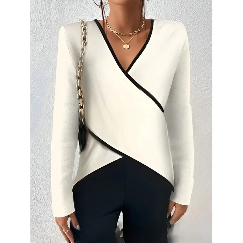 2024 Autumn Blouse Long Sleeve White Khaki Office Lady Streetwear Pullover Shirt Fall Blusa Mujer Tendencia Camisas Casuales