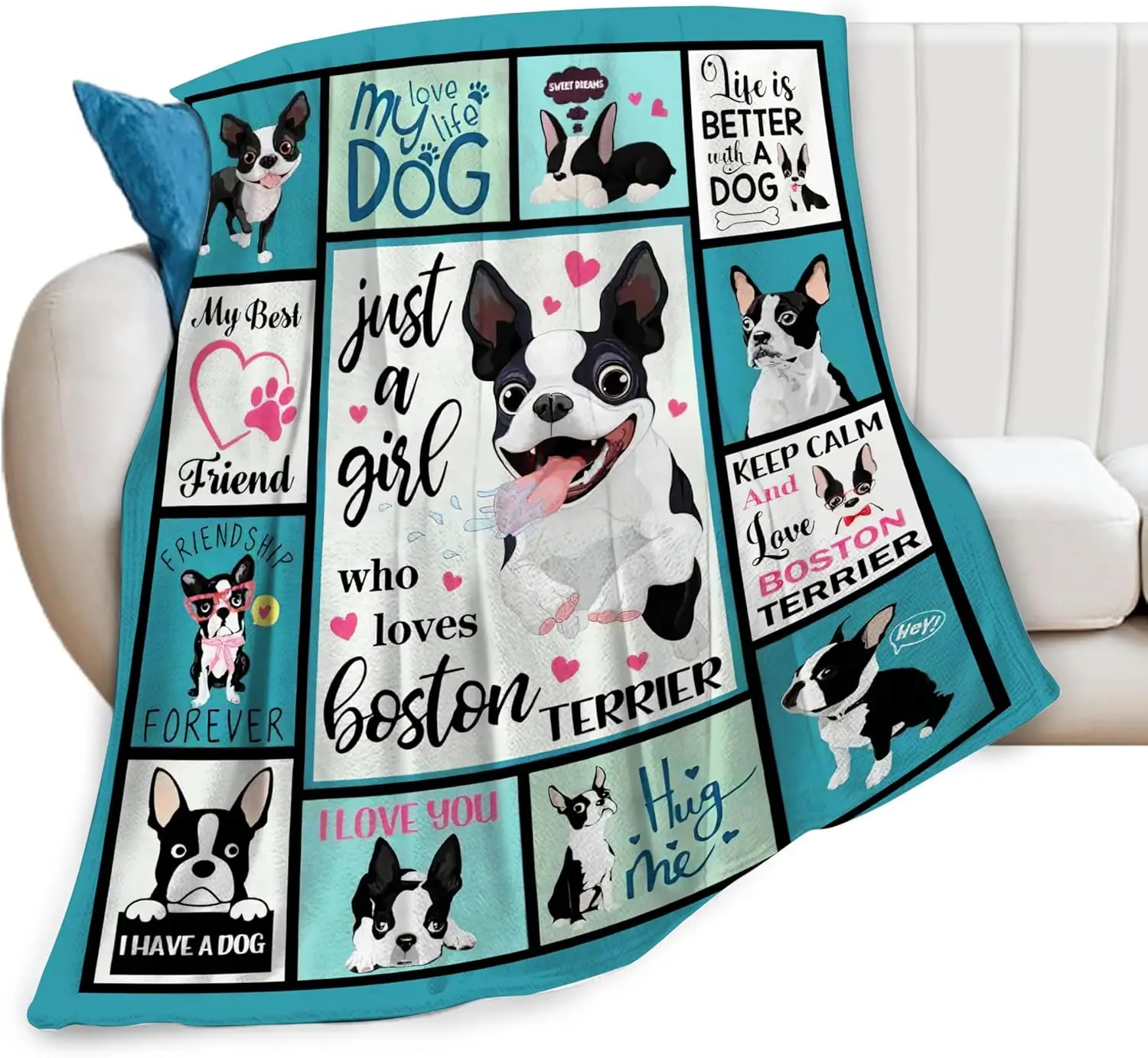 Boston Terrier Dog Lover Gift Blanket Throw Cozy Fleece Pet Bed Home Decor Seasonal Warm Fall Spring Decor