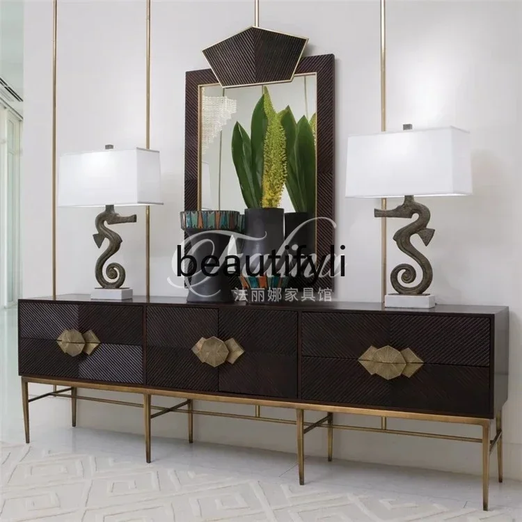 

NQ09American neoclassical solid wood engraved TV cabinet locker designer modern simple stainless steel porch cabinet