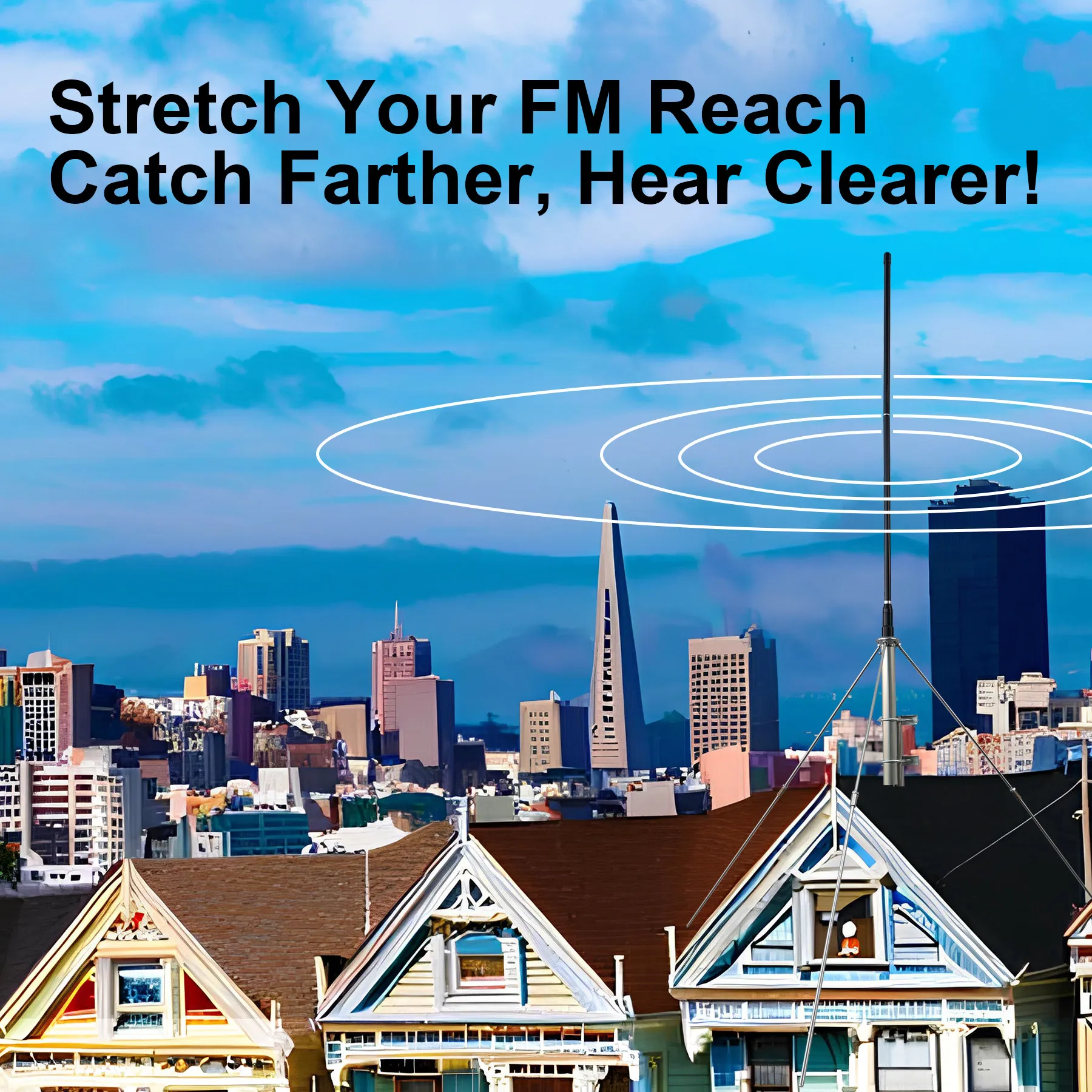 FM Broadcast Antenna GP100 1/4 Wave 87-108MHz Omni Outdoor Waterproof Antenna