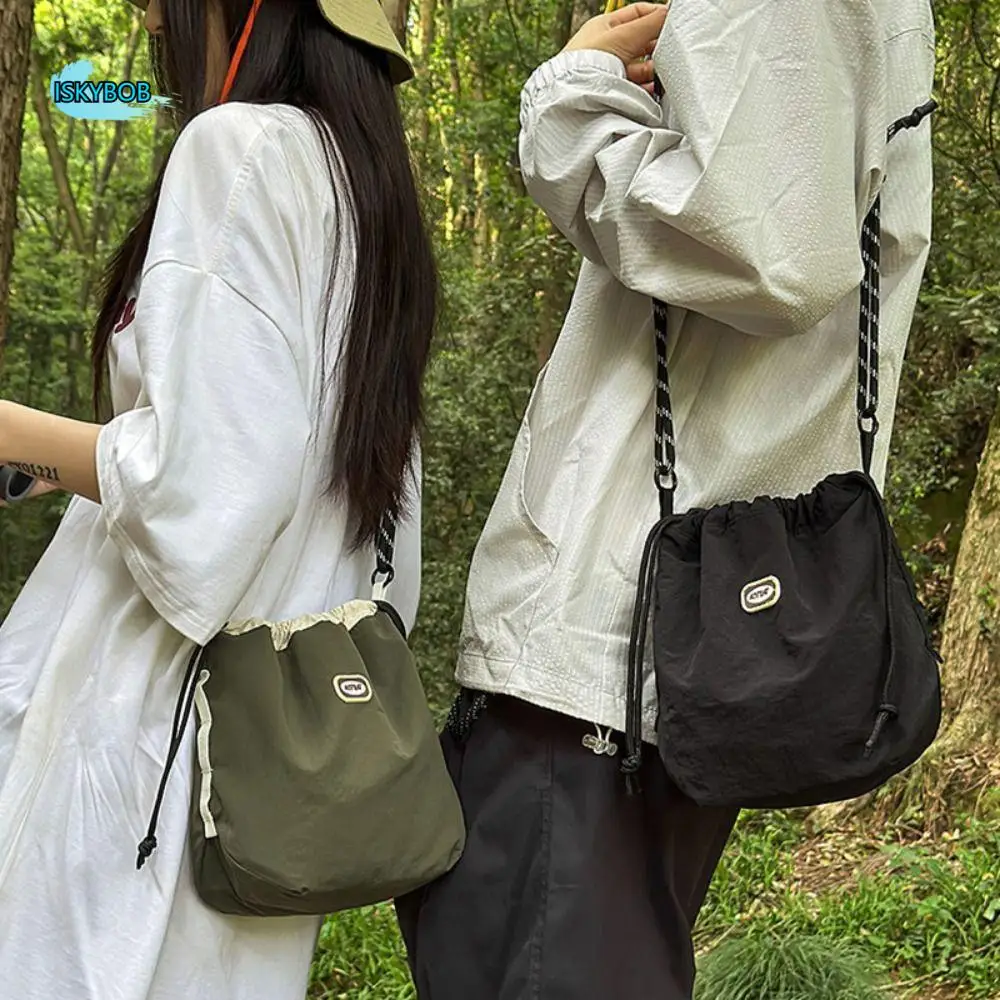 

Quick-dry Sports Nylon Shoulder Bag Solid Color Coin Pouch Drawstring Crossbody Bag Casual Korean Style Mobile Phone Pack Daily