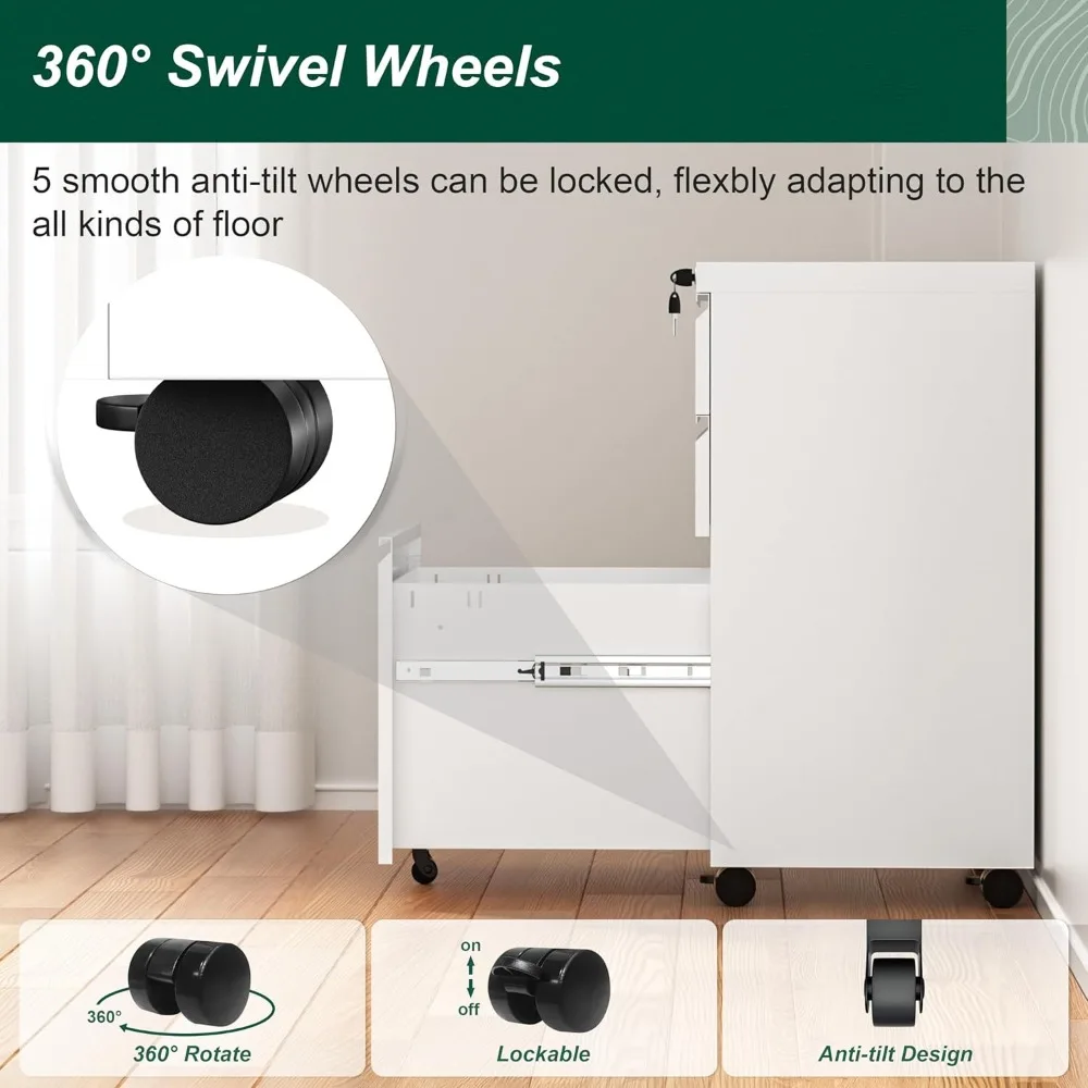 3-Drawer Metal Vertical Rolling File Cabinet for Small Spaces, Fully Assembled with Wheels, Under Desk Storage Solution