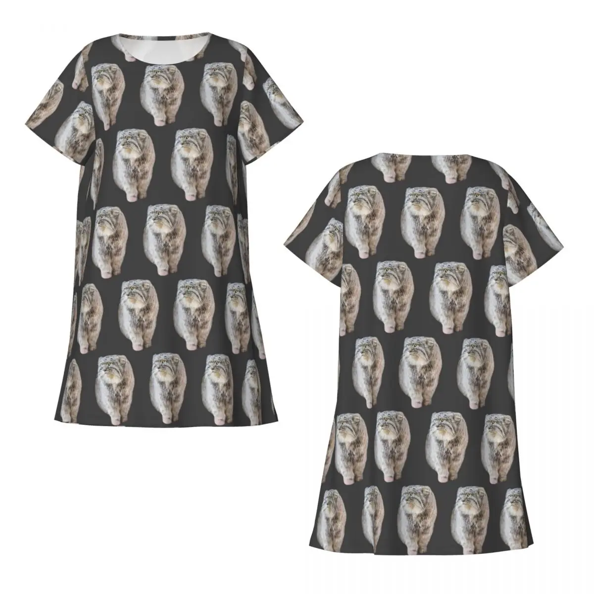 Custom Round Pallas Cat Short Sleeves Nightdress For Sleeping Sleepshirts Women Short Sleeve Nightgowns Loose Pajama Dress