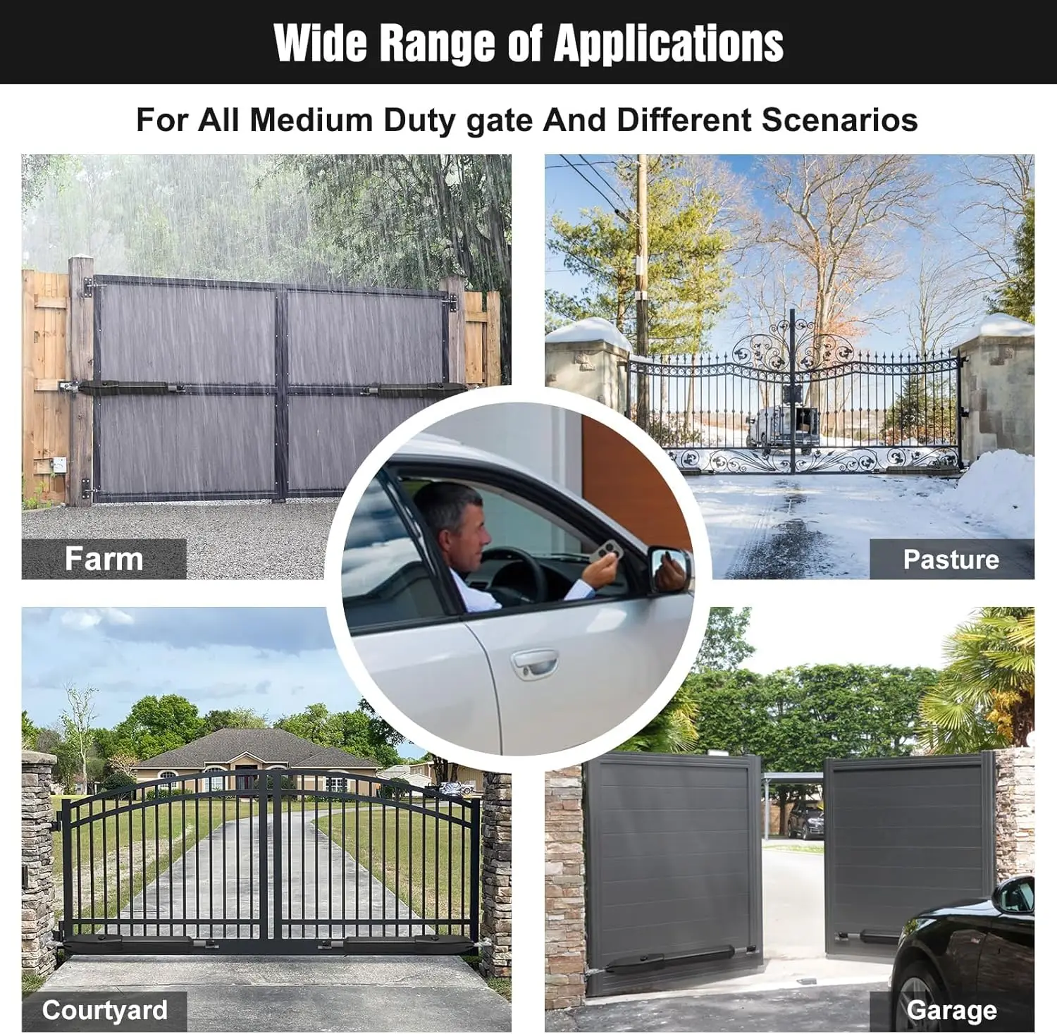 Abridor de portão automático C01 com kit completo remoto para portão giratório único de até 440 lb 16 pés, abridor de portão elétrico médio · Venda quente