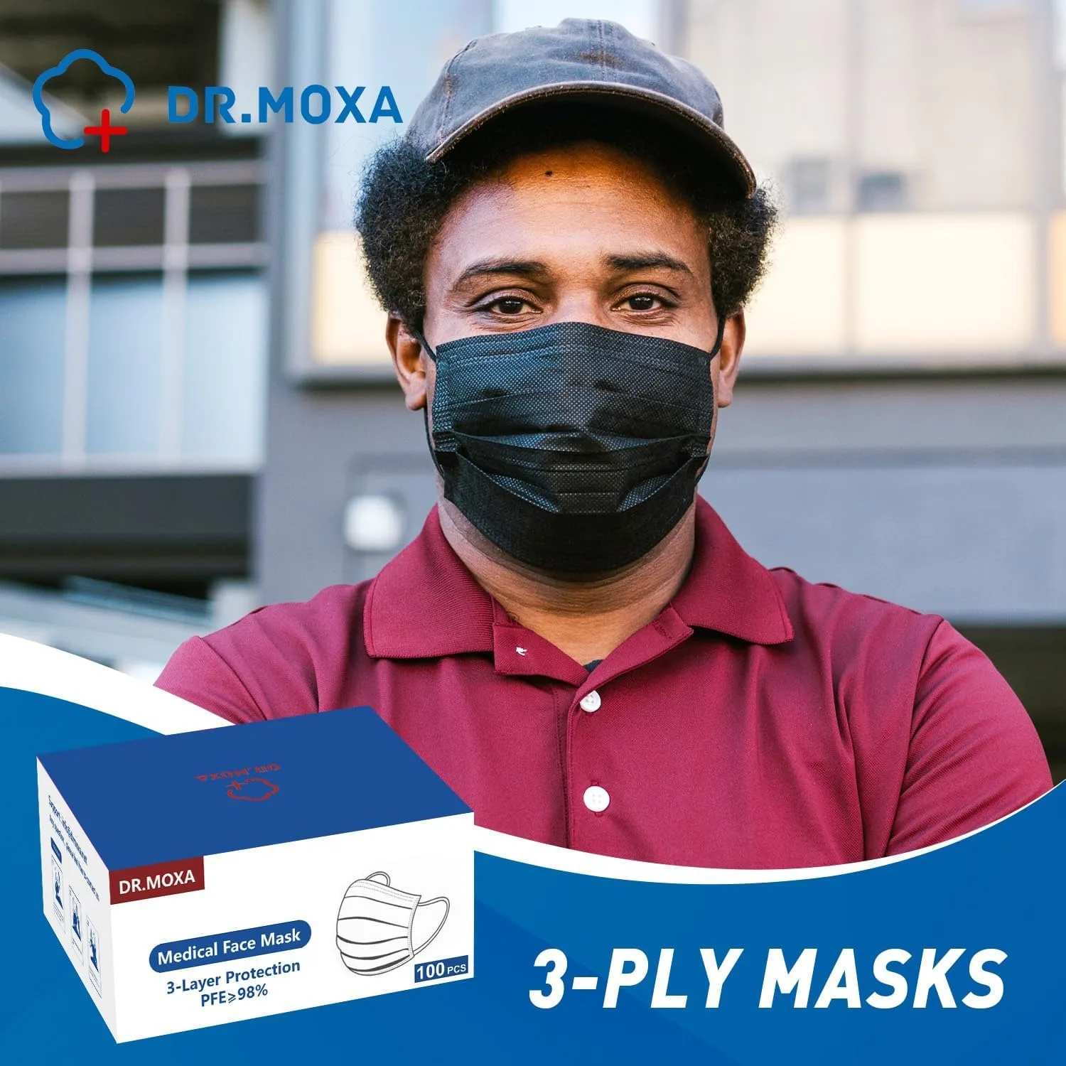 HENGPIN 100/200 قطعة قناع وجه أسود للاستعمال مرة واحدة من الدرجة الطبية حماية من 3 طبقات للبالغين من الرجال والنساء