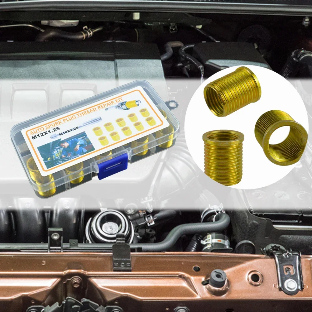 Spark Plug Thread Repair Kit M12x1.25 Inserts & M14x1.25 Tap Cylinder Kit Head Rethreaded Spark Plug Thread Repair Tools