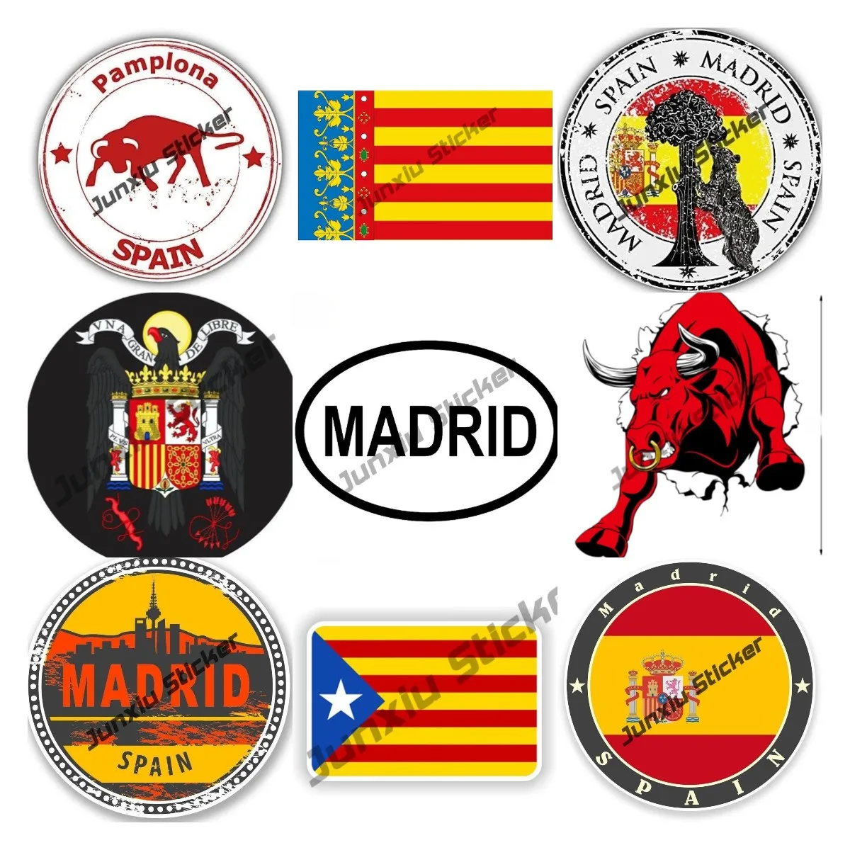 

Spanish Decals Spain Madrid Pamplona Stickers Travel Stamp Vinyl Decal Shield Badge Waterproof Stickers for Car Camper Bumper